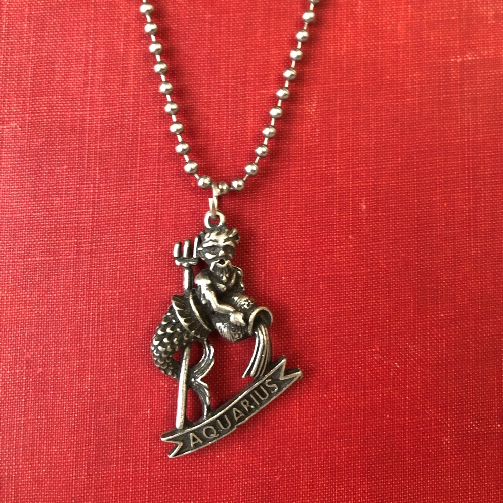 Vintage NOS Aquarius Zodiac Necklace Stainless 24”
